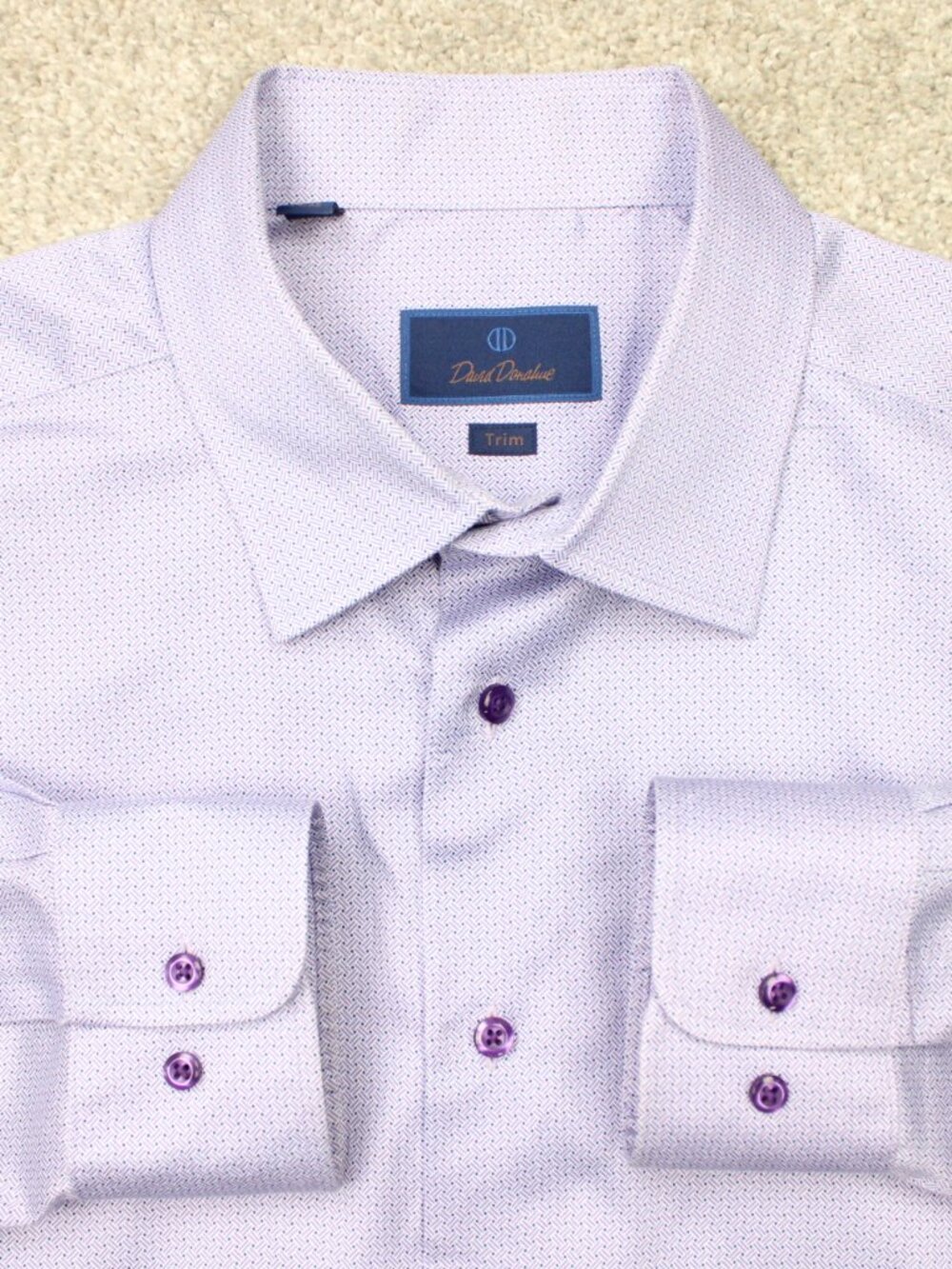 David Donahue Shirt Mens 18.5, 34/35 Purple Trim Fit 100% Cotton Long Sleeve
